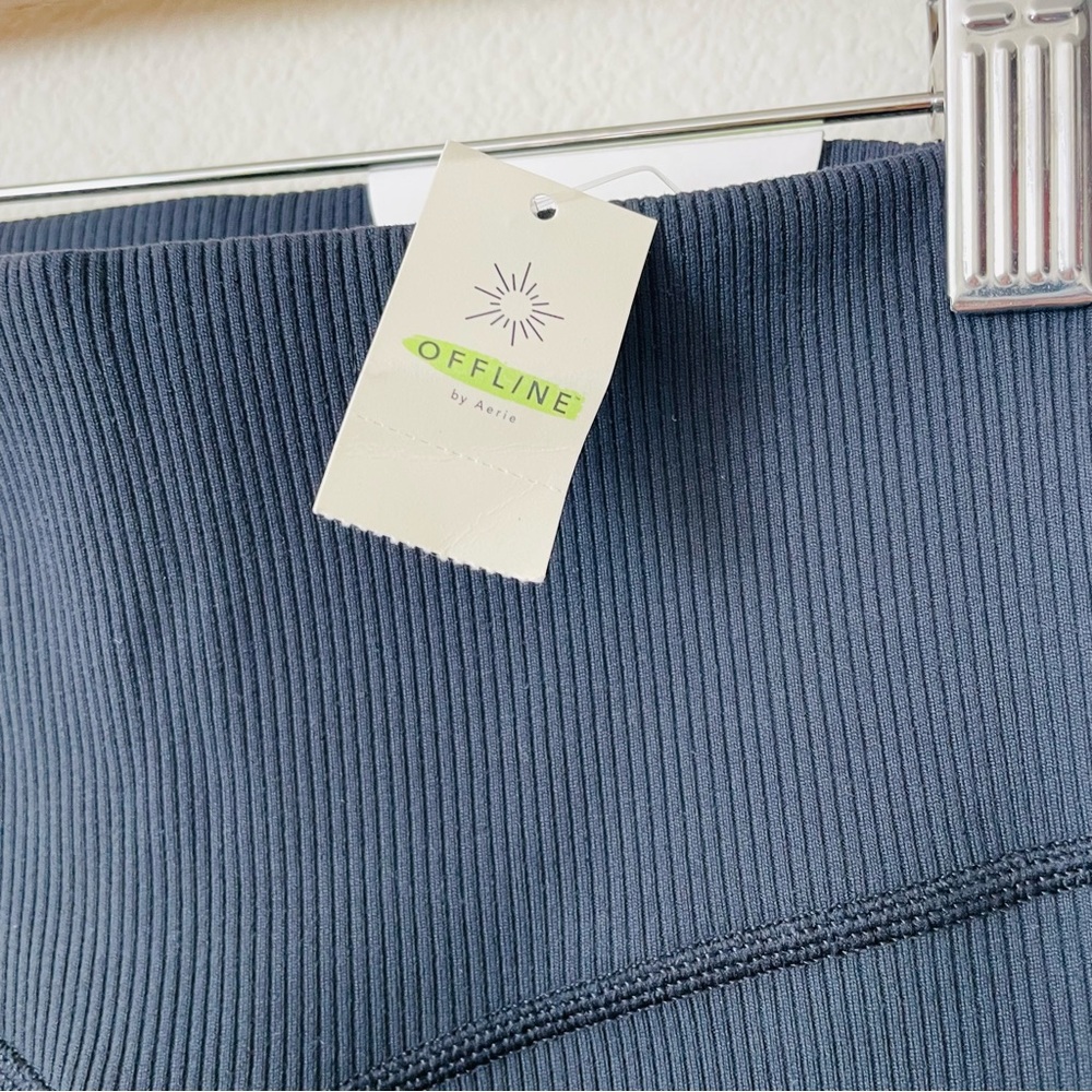 NWT Aerie SMALL Offline Goals black ribbed detail High Rise Leggings 7/8 length - Picture 6 of 10